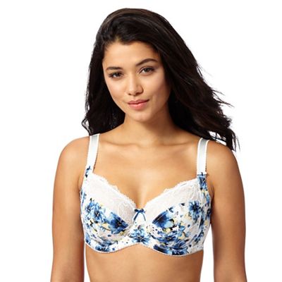 Gorgeous DD+ White and blue floral print non padded DD-J full cup bra